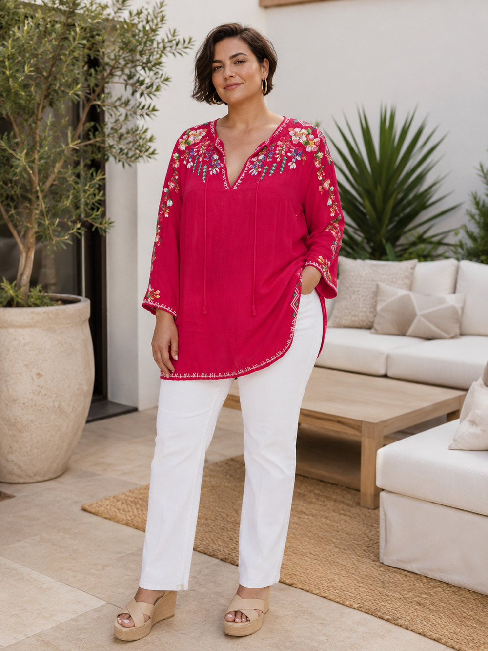 Johnny Was Vanessa Tunic Top 2X Pink Boho Embroidered Cottagecore Romantic